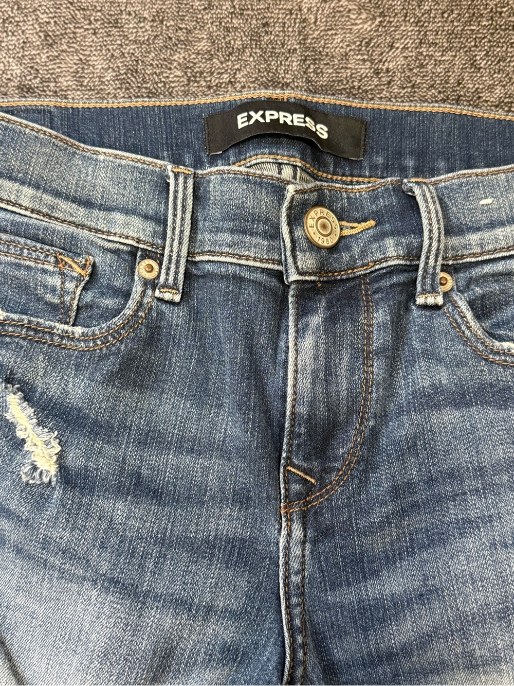 Express Skinny Ankle Mid Rise Distressed Jeans Women’s 2R Blue Stretch 26 Inseam - Picture 6 of 9